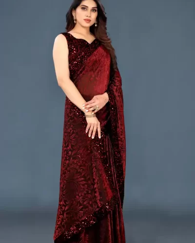 Floral Print Fashion Lycra Blend Saree closer check