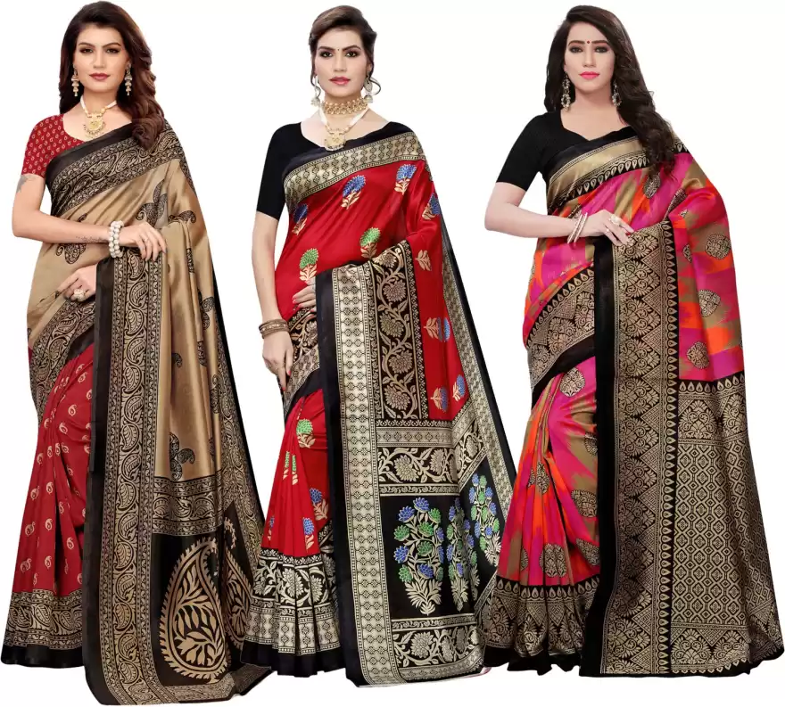 Samah Floral Print, Paisley, Printed Kanjivaram Cotton Silk Saree