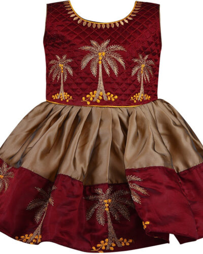 Baby Girls Midi/Knee Length Festive/Wedding Dress (Maroon, Sleeveless)