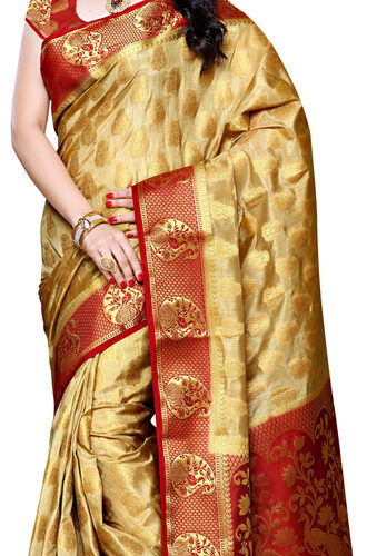 Woven Kanjivaram Art Silk Saree (Red, Gold)
