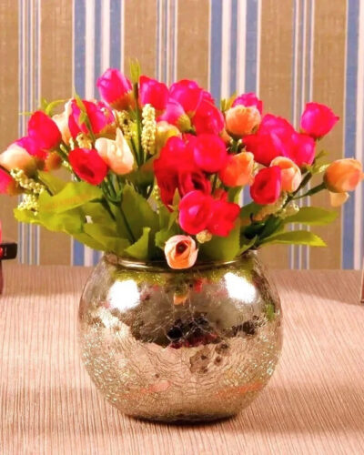 TIED RIBBONS Artificial Flowers with Glass Vase Pot Home Decorations Gift Item Multicolor Peony Artificial Flower with Pot (18.5 cm, Pack of 1, Flower Bunch)