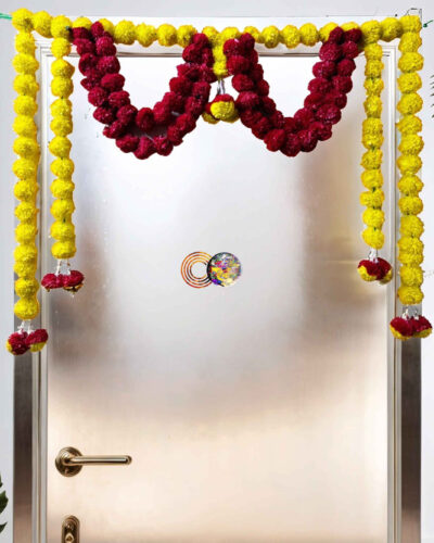CESTO Diwali Decoration Items, Genda Phool Door Hanging Toran, Ladi, Chhathpuja Puja1 Yellow, Red Marigold Artificial Flower (25 cm, Pack of 1, Garlands)
