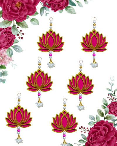 Jack Lawrence Wall Decor Lotus white perl zumki Home,Diwali,Wedding & All Festival Decor 6pcs Toran (MDF Lotus, PLastic Beads, Cotton Thread)