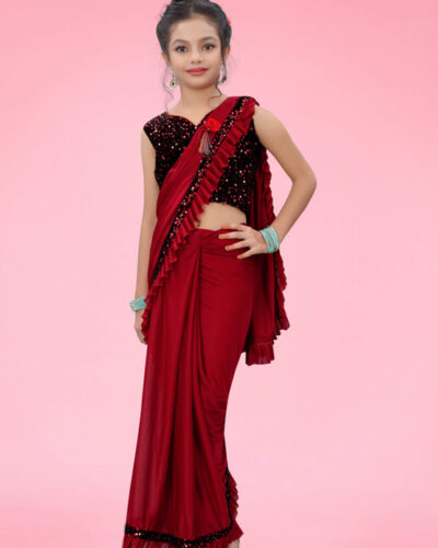 Embellished Bollywood Lycra Blend Saree (Red)