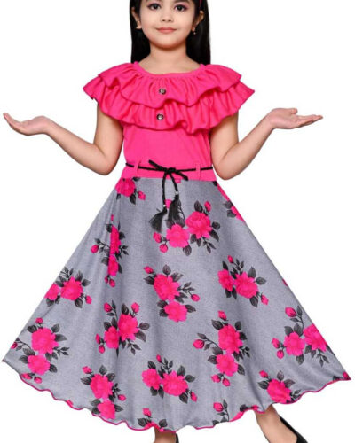 Girls Maxi/Full Length Festive/Wedding Dress (Multicolor, Short Sleeve)