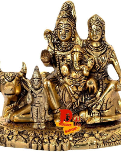 VALUE CRAFTS Brass Lord Shiva Parvati Kartikeya and Ganesha Murti Shiv Family Decorative Showpiece - 14 cm (Marble, Yellow)