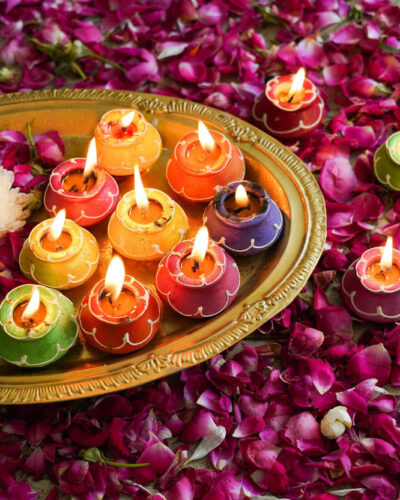 TIED RIBBONS Diwali Matki Wax Candle Clay Diya Lights for Home Decorations Pooja Room Diwali Terracotta (Pack of 10) Table Diya Set (Height: 1 inch)