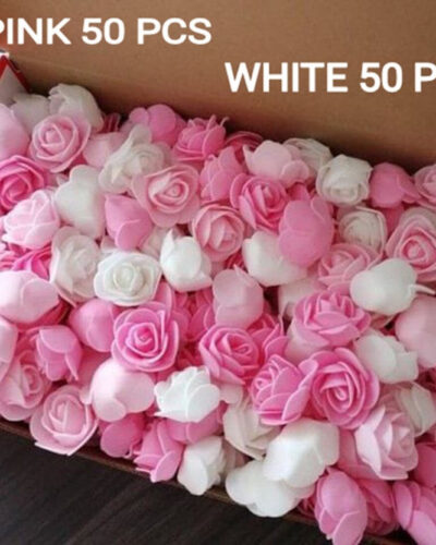 Nilam 100 PCS Artificial Foam PINK And WHITE Rose Flower for Home Decoration Items White, Pink Rose Artificial Flower (3 cm, Pack of 100, Single Flower)