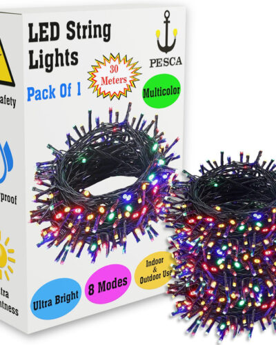 PESCA 100 LEDs 30 m Multicolor Steady, Flickering, Color Changing String Rice Lights (Pack of 1)