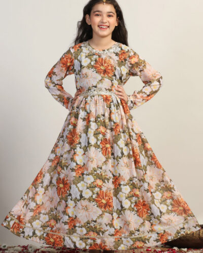 Girls Maxi/Full Length Festive/Wedding Dress (Multicolor, Full Sleeve)