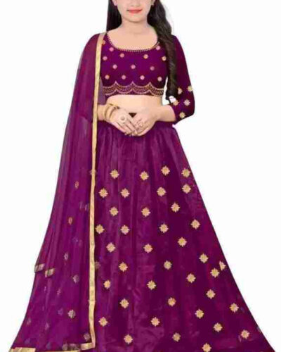 Girls Lehenga Choli Ethnic Wear Embroidered Lehenga, Choli and Dupatta Set (Purple, Pack of 1)