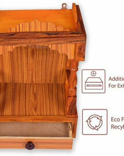 Wtg Latest beautiful wooden Plywood Mandir for Pooja Home Decoration Wall Hanging Solid Wood Home Temple (Height: 45, Pre-assembled)