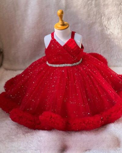 Baby Girls Maxi/Full Length Party Dress (Red, Sleeveless)