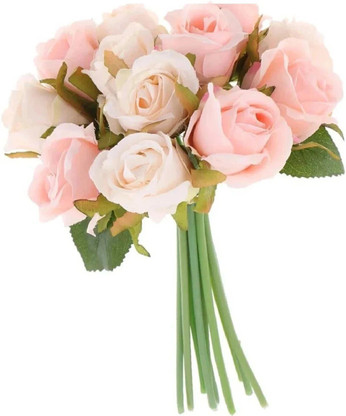 TIED RIBBONS Artificial Rose Flowers for Vase Pot Home Decorations Pink Rose Artificial Flower (24 cm, Pack of 12, Flower Bunch) - Image 6