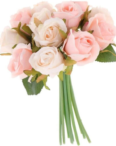 TIED RIBBONS Artificial Rose Flowers for Vase Pot Home Decorations Pink Rose Artificial Flower (24 cm, Pack of 12, Flower Bunch)