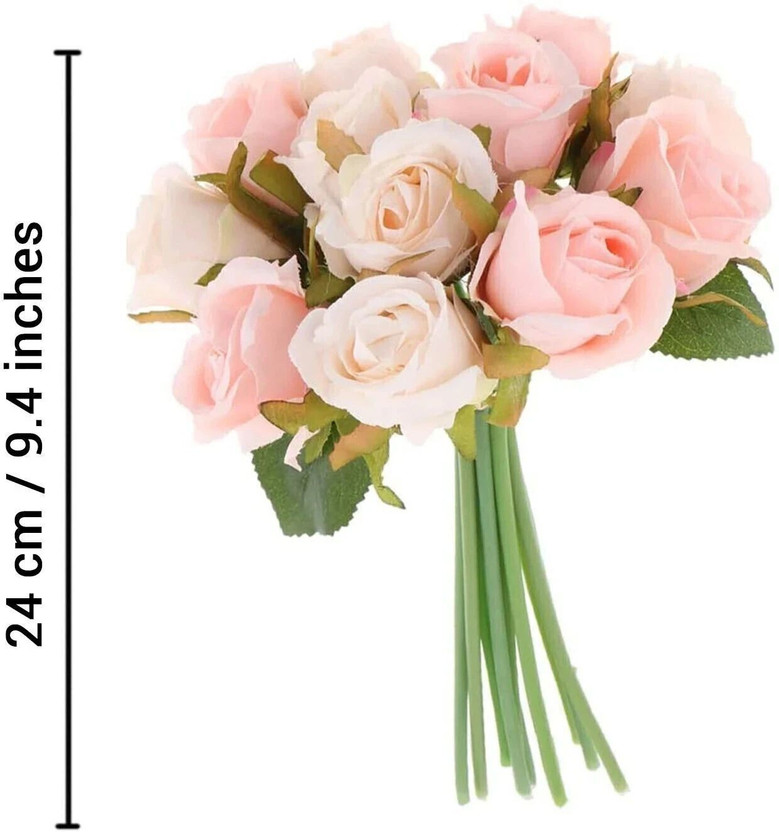 TIED RIBBONS Artificial Rose Flowers for Vase Pot Home Decorations Pink Rose Artificial Flower (24 cm, Pack of 12, Flower Bunch) - Image 5