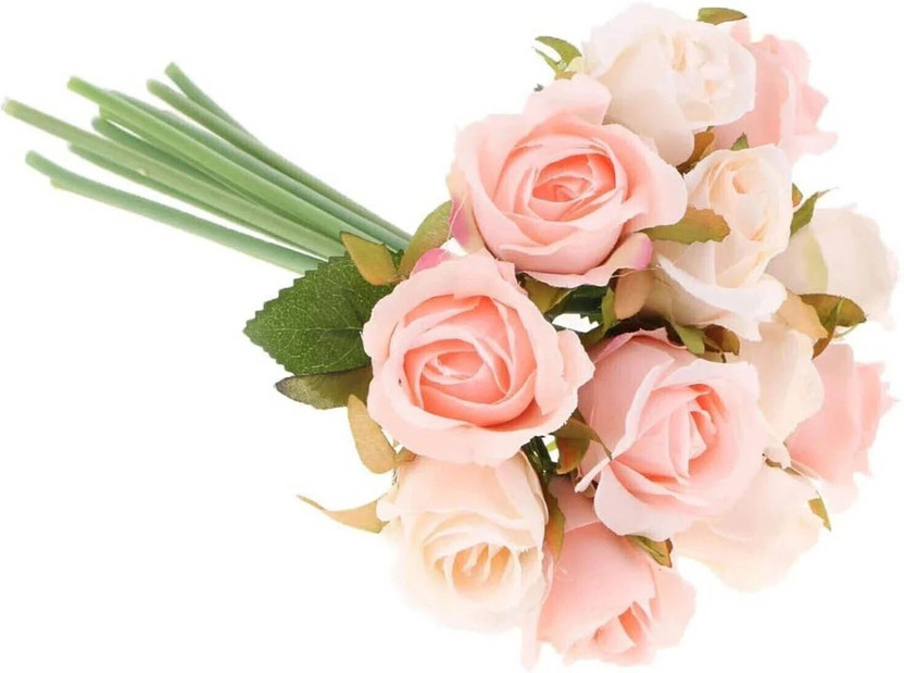 TIED RIBBONS Artificial Rose Flowers for Vase Pot Home Decorations Pink Rose Artificial Flower (24 cm, Pack of 12, Flower Bunch) - Image 2