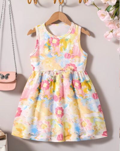 Girls Above Knee Festive/Wedding Dress (Multicolor, Sleeveless)