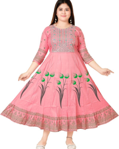 Girls Maxi/Full Length Festive/Wedding Dress (Multicolor, 3/4 Sleeve)