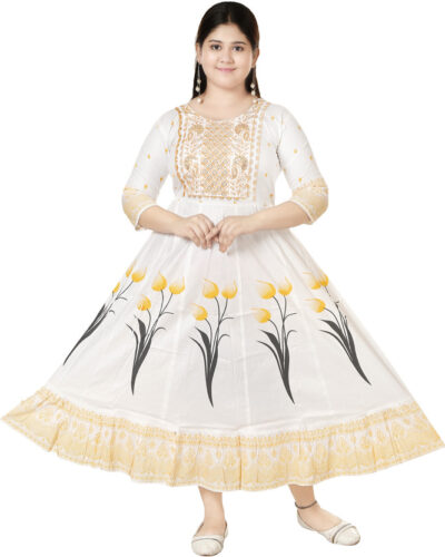 Girls Maxi/Full Length Festive/Wedding Dress (Multicolor, 3/4 Sleeve)