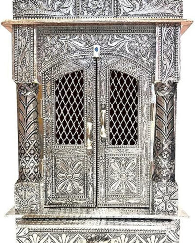 BALVEER ENTERPRISES Office mandir Aluminium & Copper Oxidized small temple Size L-10*B-6*H-16 inch Solid Wood Home Temple (Height: 43, Pre-assembled)