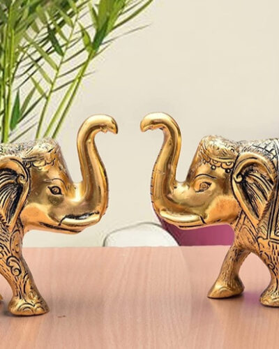 Koolwal craft Elephant Statue Gold Polish for Showpiece Your Home Decorative Showpiece - 12.5 cm (Metal, Gold)