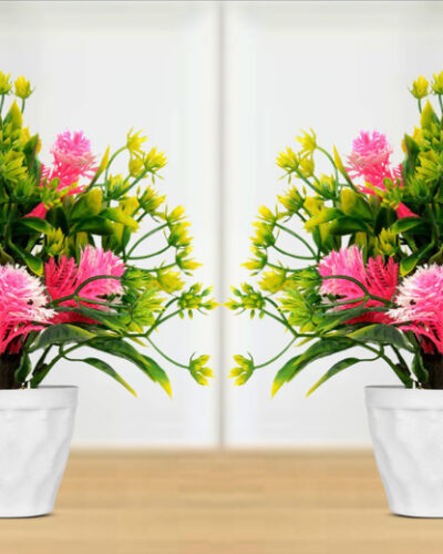 RisEmpire Artificial Plant For Home/Office Table Decoration or Gift ( Pack of 2, 7inch) Pink, Green Rose Artificial Flower with Pot (6.8 inch, Pack of 8, Flower with Basket)
