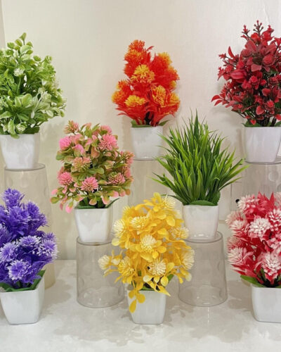JJ HOMES Set Of 8 flower pot for home and room decoration Wild Artificial Plant with Pot (17 cm, Multicolor)
