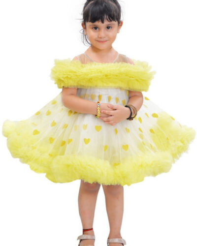 Baby Girls Below Knee Party Dress (Yellow, Sleeveless)