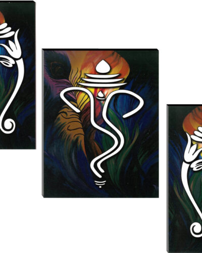 Indianara Lord Ganesha MDF Art (3708FL) without glass (4.5 X 12, 9 X 12, 4.5 X 12 INCH) Digital Reprint 12 inch x 18 inch Painting (With Frame, Pack of 3)
