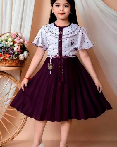 Girls Below Knee Festive/Wedding Dress (Purple, Fashion Sleeve)