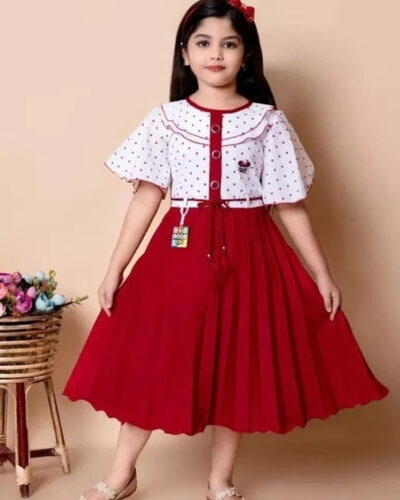 Girls Midi/Knee Length Casual Dress (White, Black, Half Sleeve)