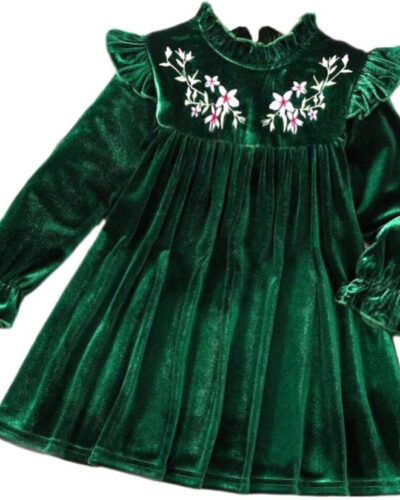 Girls Midi/Knee Length Party Dress (Green, Full Sleeve)