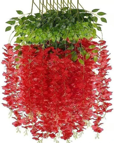 Ajaa Red Westeria Artificial Flower (45.5 cm, Pack of 3, Vine & Creepers)