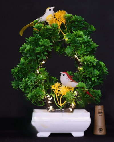 youlite Artificial Plants With Birds & Light for Home, Room Decoration, Bedroom, Office. Bonsai Wild Artificial Plant with Pot (23.5 cm, Multicolor, Yellow)