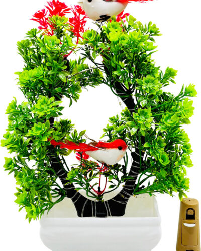 POKA Artificial Plants With Birds & Light For Room , Home, Bedroom, Office & Wedding. Bonsai Wild Artificial Plant with Pot (23.5 cm, Multicolor)