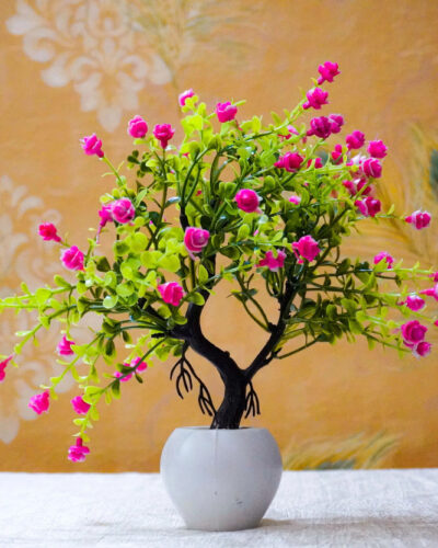 Asharya Artificial Flower Pot for Room Decoration Bonsai Wild Artificial Plant with Pot (23 cm, Multicolor)