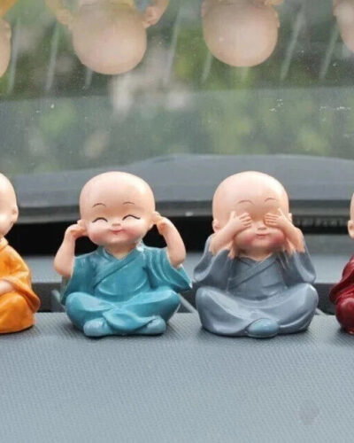 UNYSHOPPE Baby Monk Buddha Set Of 4 Statue for Home Office Car Dashboard Decor Miniature Decorative Showpiece - 6 cm (Polyresin, Multicolor)