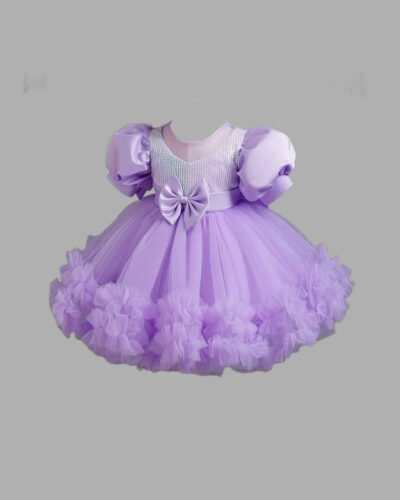 Baby Girls Midi/Knee Length Festive/Wedding Dress (Purple, Short Sleeve)