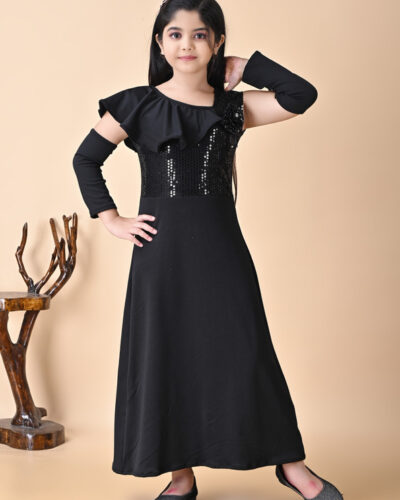 Girls Maxi/Full Length Party Dress (Black, Sleeveless)