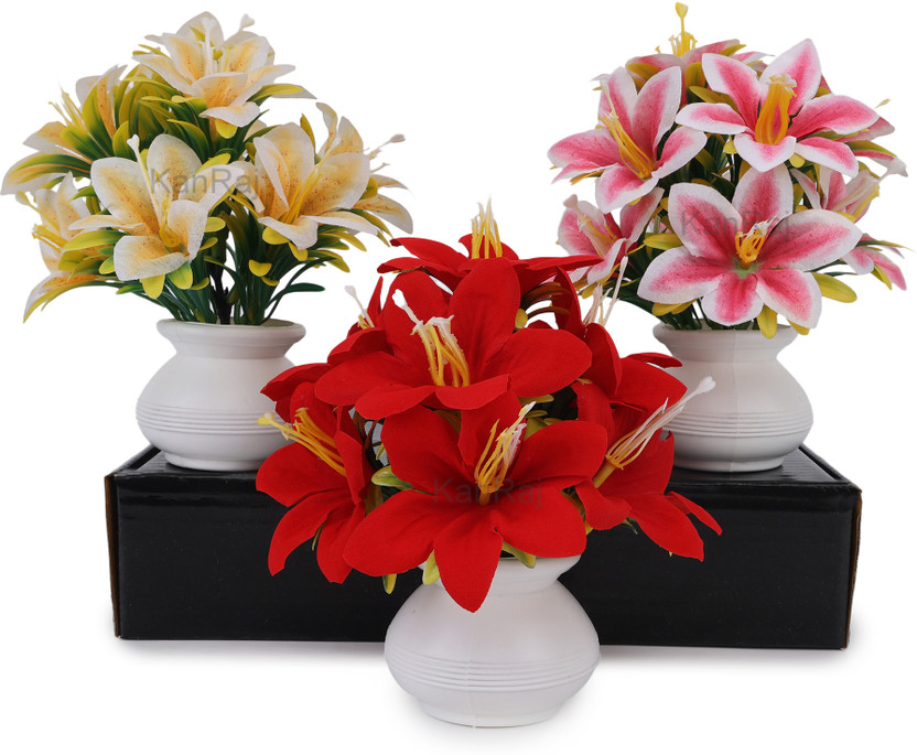 KanRaj Set of 3 Premium Quality Bonsai Wild Artificial Plant with Pot Artificial Plants Wild Artificial Plant with Pot (17.5 cm, Multicolor)