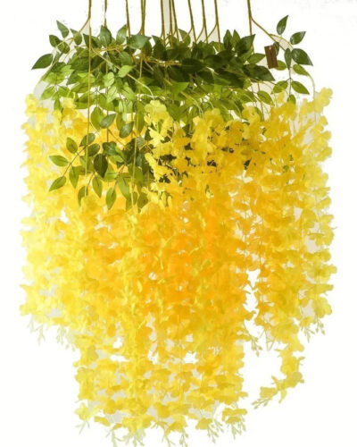 Satyam Kraft 3 pcs Artificial Wisteria Hanging Flowers for Home Decor festival decoration Yellow Westeria Artificial Flower (43 cm, Pack of 3, Garlands)