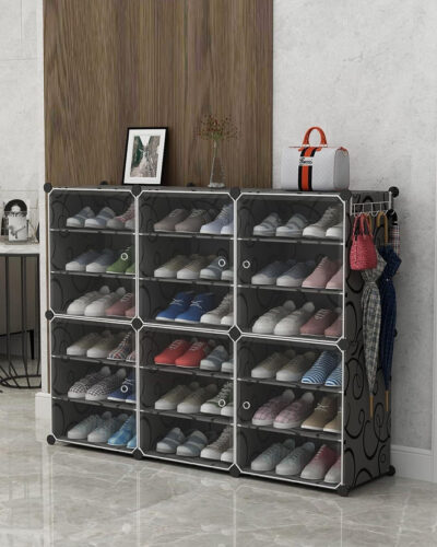 Sasimo 18-Shelf-6-Door Plastic Cubort Shoe Rack Plastic Collapsible Shoe Stand (Black, 18 Shelves, DIY(Do-It-Yourself))
