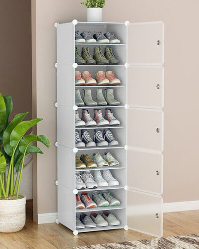 Sasimo 5 Door 10 Shelf Plastic Metal Plastic Collapsible Shoe Stand (White, 5 Shelves, DIY(Do-It-Yourself))