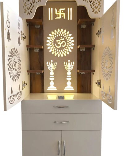 The Wooden Factory Korean Design with decorative LED Light Engineered Wood Home Temple (Height: 145, Pre-assembled)