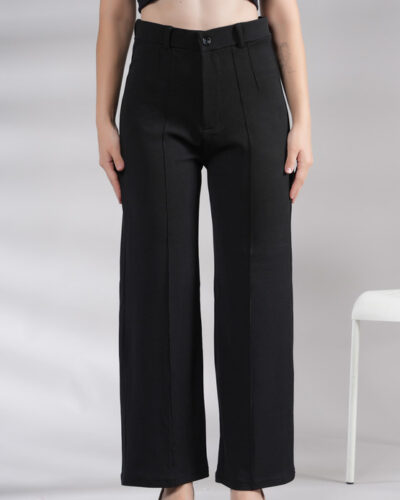 Women Regular Fit Black Cotton Blend Trousers
