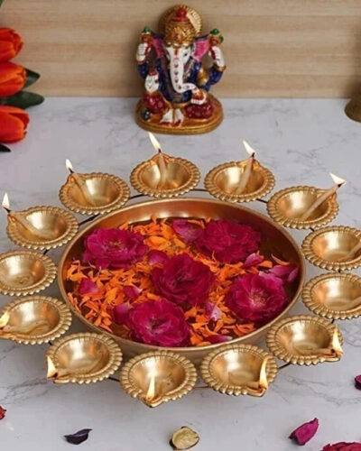 DESIGNSUPERIOR Deepak Urli- 14 inches Decorative Showpiece - 7 cm (Metal, Gold)