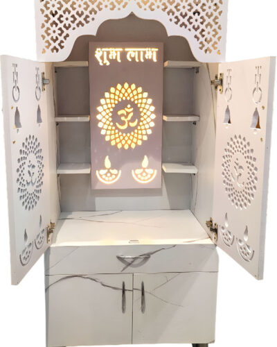 Old Wolf Furniture Wooden Temple For Home Pooja Mandir: Temple For Office With Decorative LED Light Engineered Wood Home Temple (Height: 130, Pre-assembled)