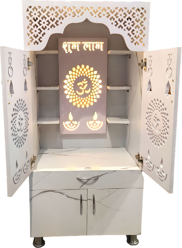 Old Wolf Furniture Wooden Temple For Home Pooja Mandir: Temple For Office With Decorative LED Light Engineered Wood Home Temple (Height: 130, Pre-assembled)