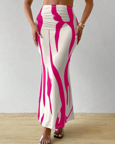 Women Printed Regular Pink, White Skirt